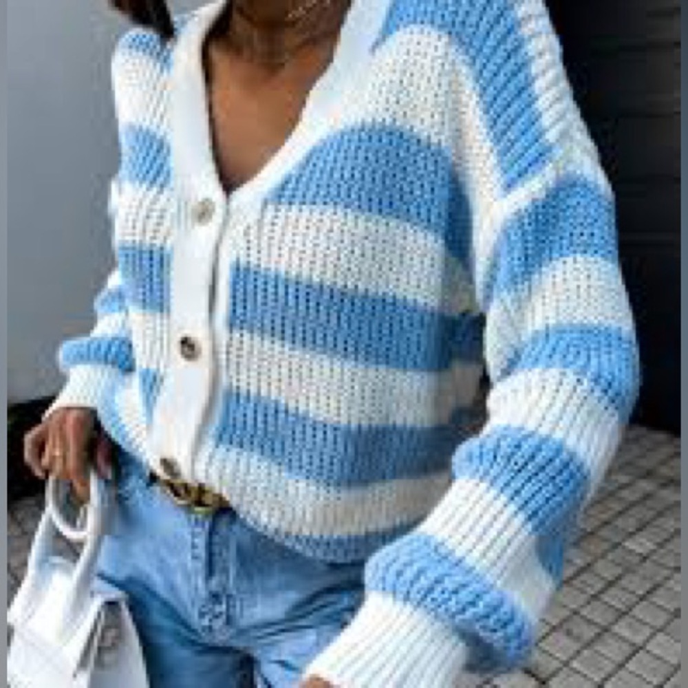 NWT Blue and Cream Striped Women's Sweater